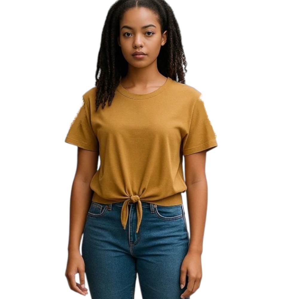 Sundry Short Sleeve Tie Front Top in Lemon-Lime SIze Small